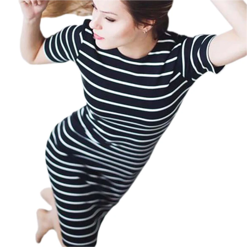 Женское платье карандаш в полоску пляжный Повседневный Сарафан до середины икры