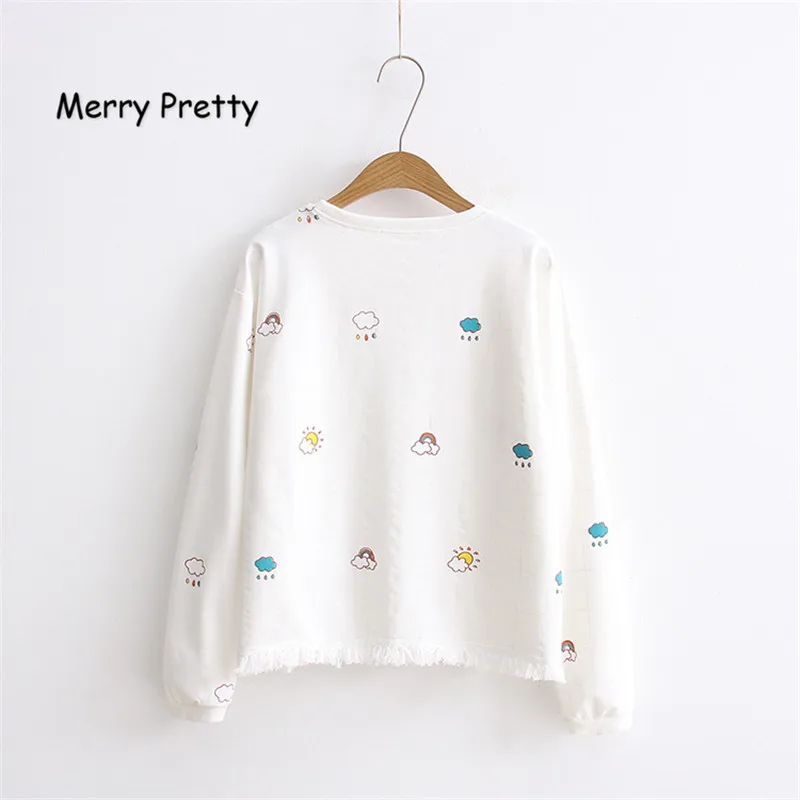 Merry Pretty Новая женская Милая футболка из 90% хлопка с длинным рукавом, женская футболка с кисточками и круглым вырезом, короткая клетчатая футболка, забавная футболка, camiseta mujer