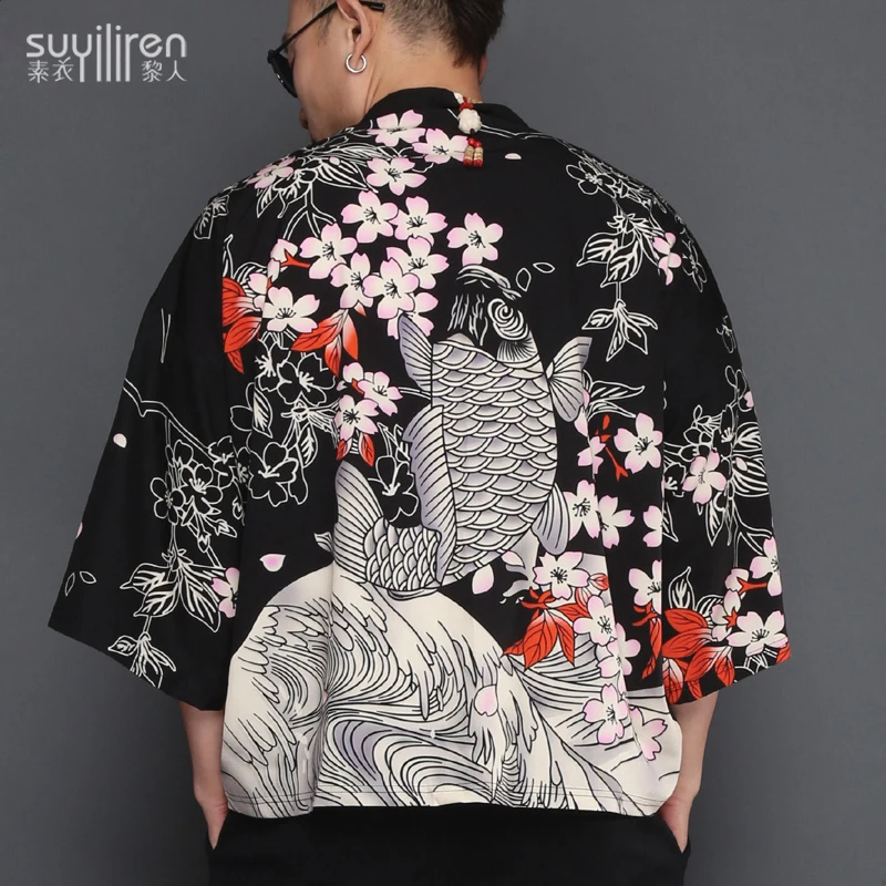 Японское кимоно yukata kimino haori кардиган для мужчин халат с принтом карпа мужские