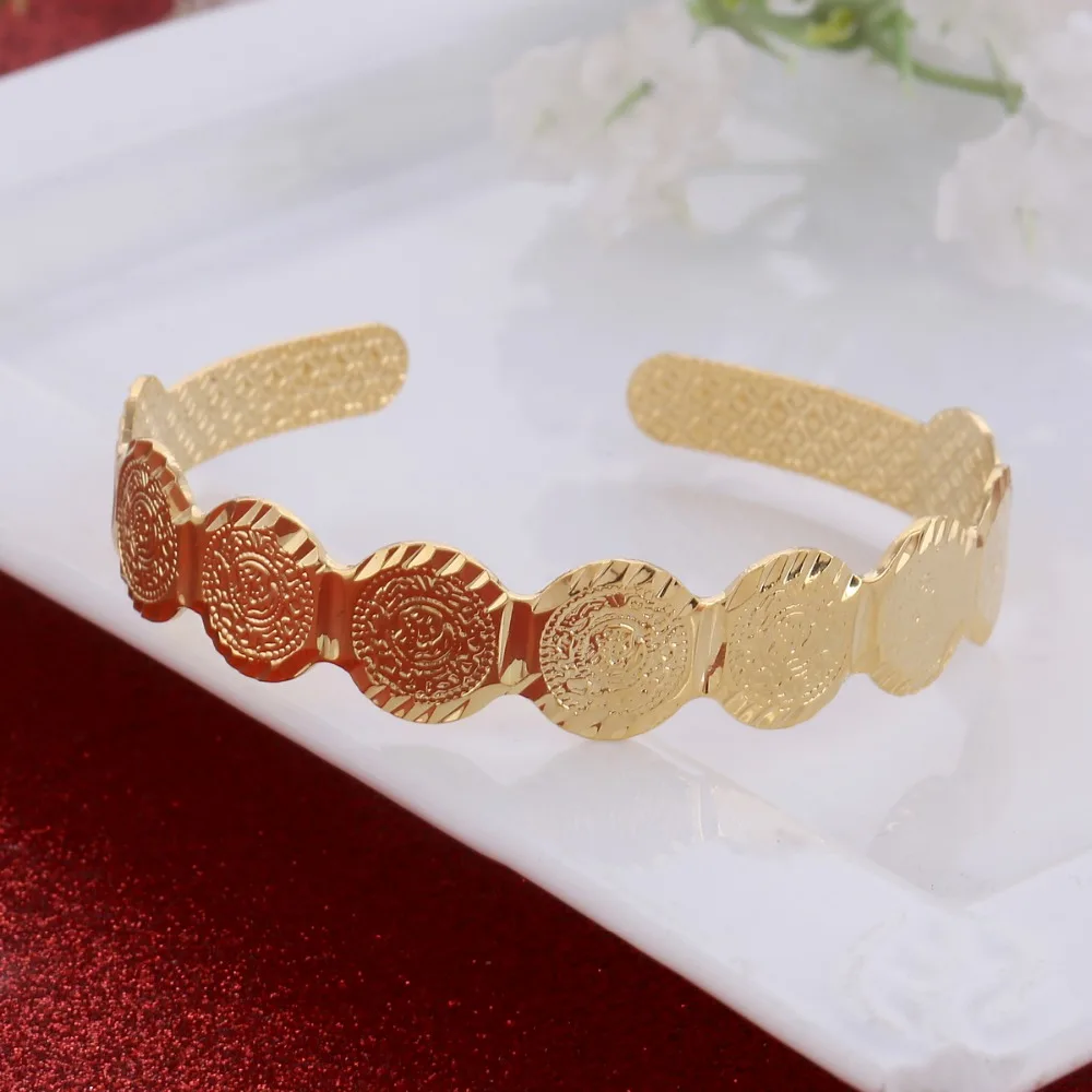 Религиозный браслет золотого цвета для монет ювелирных изделий из Дубаи широкий