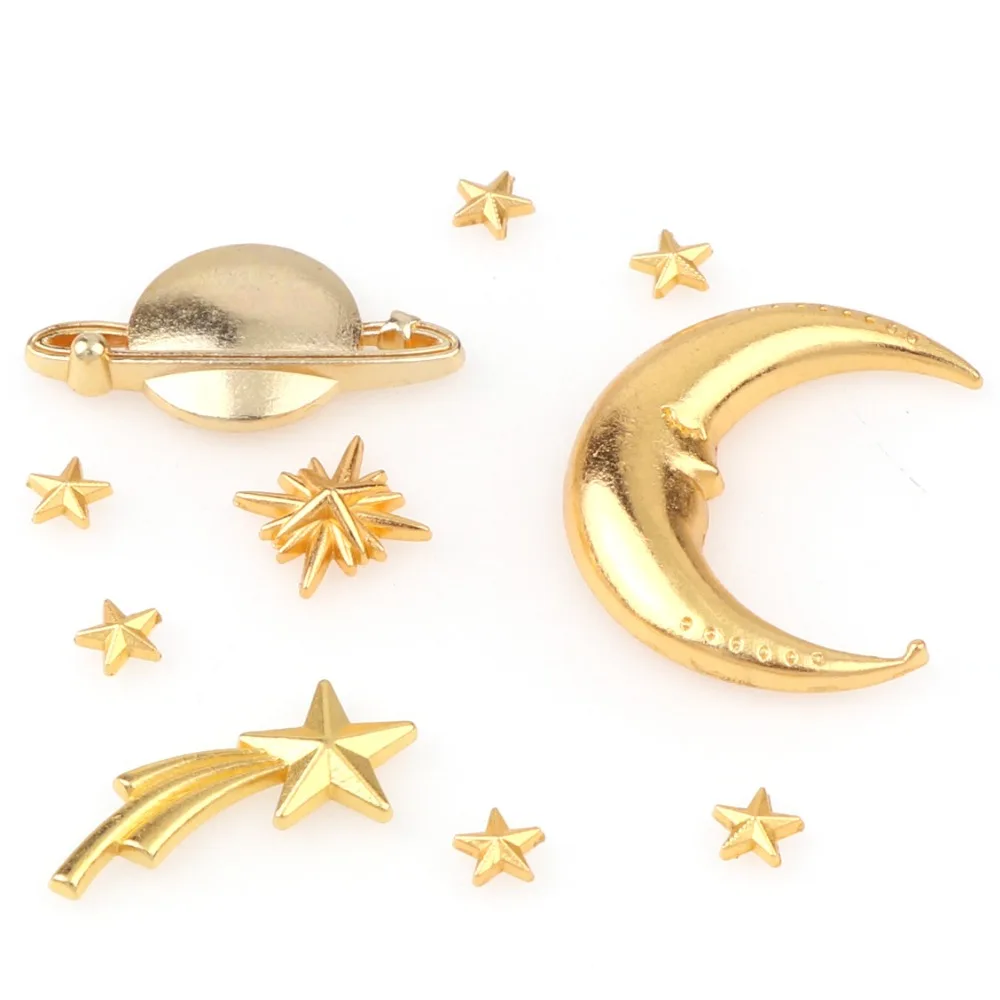 

10pc/lot Mini Gold Fashion Mix Moon Star Planet Space Style Pendant Buckle DIY Pendant Necklace Jewelry Random 10pc