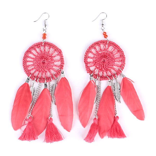 Retro Women's Feather Dreamcatcher Tassel Dangle Hook Earrings Jewelry | Украшения и аксессуары