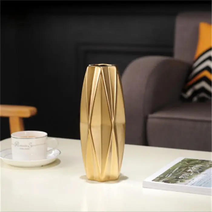 Gold 22cm Современная фарфоровая ваза, Золотая гостиная, украшение для дома, цветочные вазы для дома, Золотая, серебряная керамическая ваза, Свадебный декор Q - Цвет: Gold 22cm