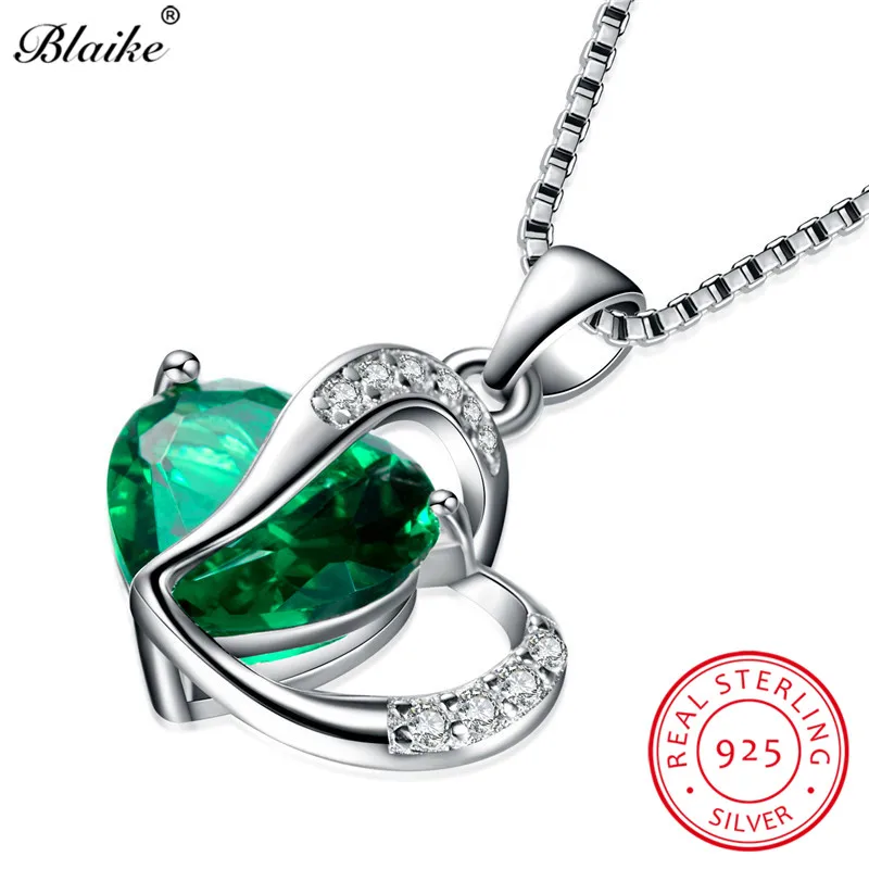 Blaike модное сердце изумрудно зеленый циркон подвески ожерелья для женщин камень