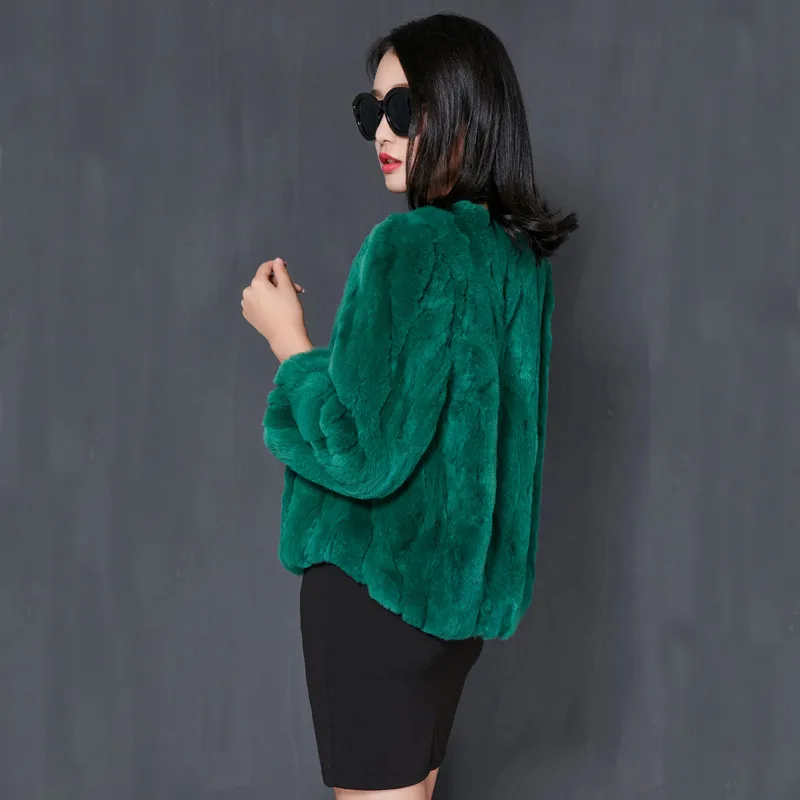 Dark Green Модное пальто из натурального кроличьего меха, натуральный мех, короткая теплая зимняя куртка для женщин, натуральный мех кролика Рекс, пальто размера плюс 5xl YQ307 - Цвет: Dark Green