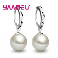 new high stardard pure 925 sterling silver with freshwater pearl woman lady lever back hoop earrings elegant jewelry