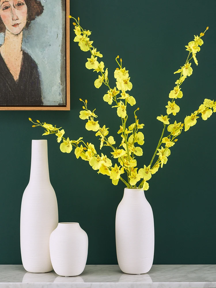 

Ceramic Vase Modern Minimalist Pure White Thread Nordic Ins Living Room Decoration Decoration Home Dried Flower Flower Arranger