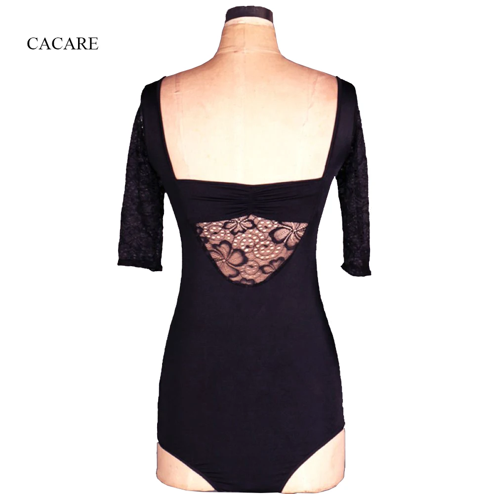 

CACARE Dancing Dress Women Exercising Top for Latin Ballroom Ballet Dance Customize Black Red D0223 1/2 Lace Sleeve Backless