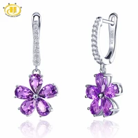 hutang womens drop earrings african amethyst natural purple gemstone solid 925 sterling silver flower fine jewelry new arrival