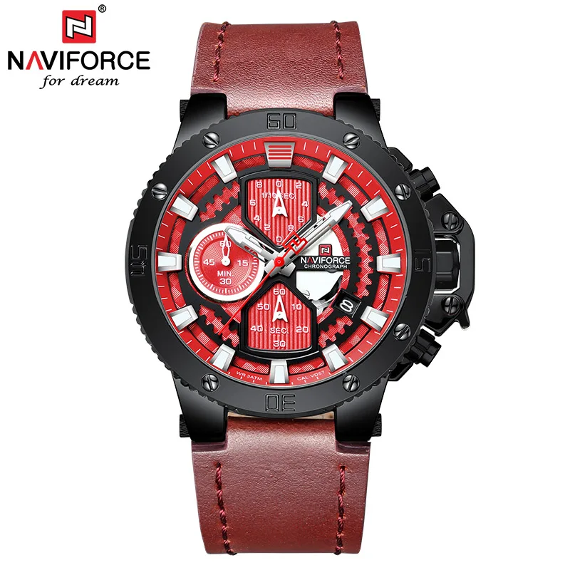 NAVIFORCE мужские s часы Красные большие Мужские Роскошные наручные с хронографом 2019