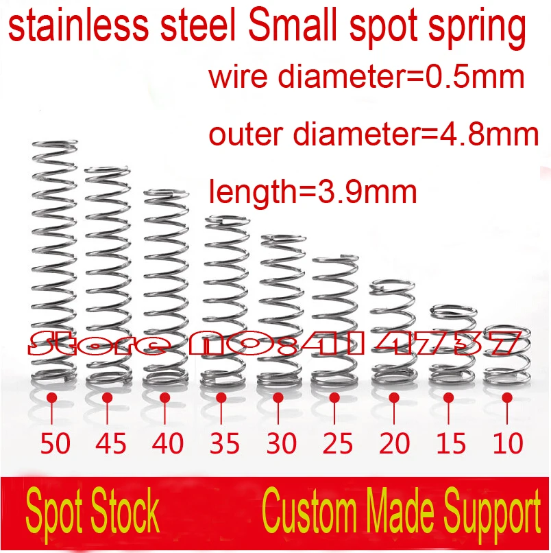 

50pcs 0.5*4.8*3.9mm 0.5mm stainless steel Small spot spring wire micro spring compression spring pressure spring OD=4.8mm