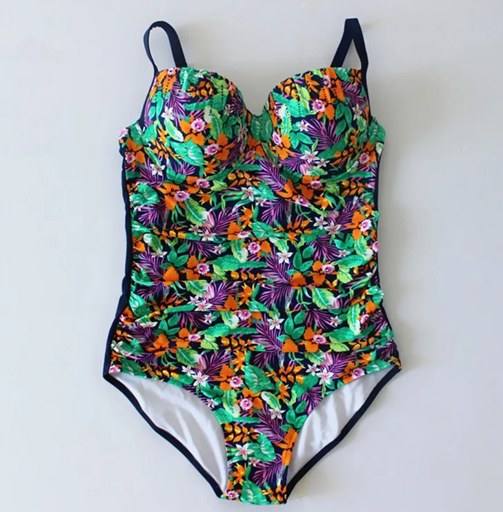 Цветочный купальник больших размеров Женский пуш ап Мягкий купальный костюм