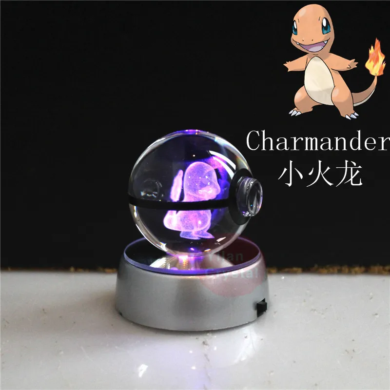 3D лазерный шар Pokemon, круглый кристалл Charmander с черной линией, красивый модный шар, 50*50 мм, светодиодный, 80*80 мм, подарок