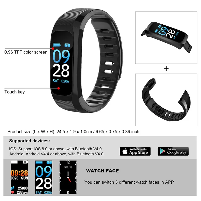 Smart Bracelet Blood Pressure Measurement Heart Rate Monitor Wristband IP67 Waterproof Men Women Watch Fitness Tracker | Электроника