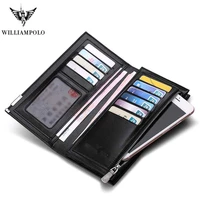 williampolo genuine leather men wallet llong wallets men purse card holder bifold purse zipper phone coin pocket