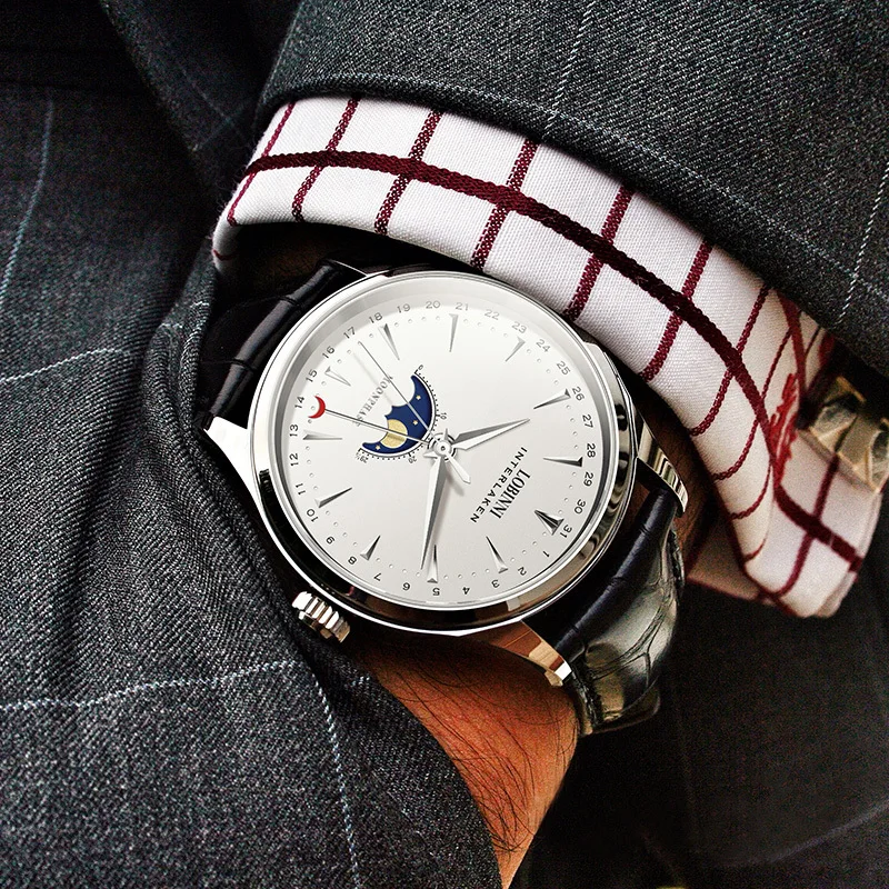 Switzerland LOBINNI мужские часы люксовый бренд Moon Phase Seagull автоматические