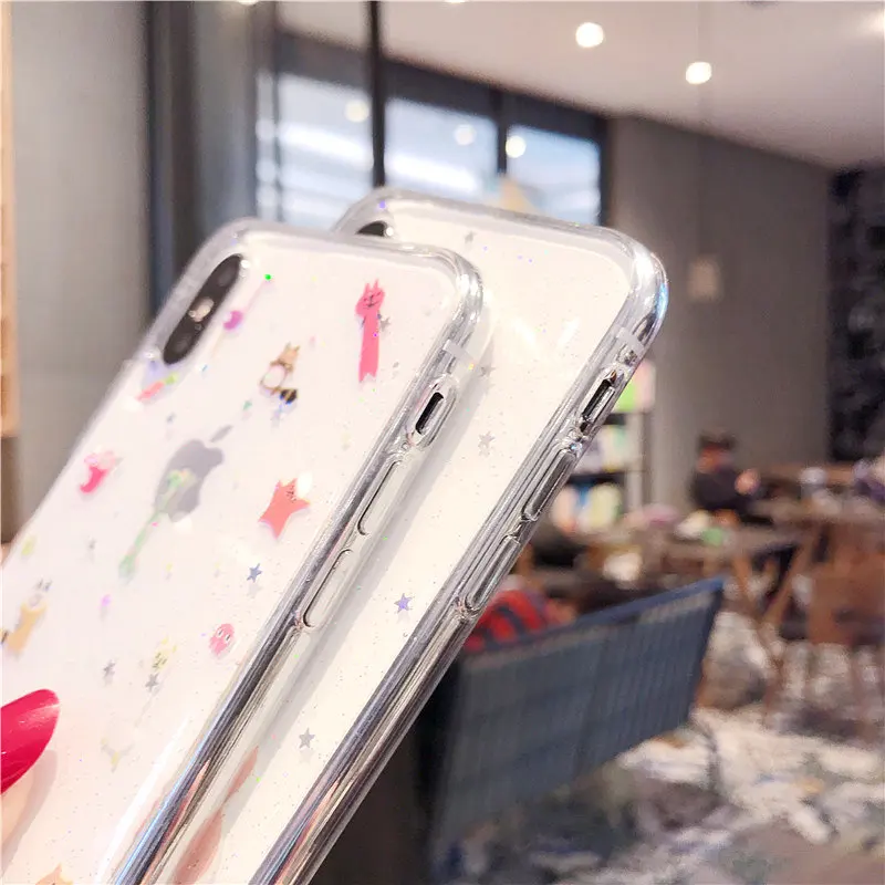 ORYKSZ For iPhone X XR XS Max Case Cartoon Fish Glitter Transparent Soft Phone iphone 8 7 6 6S Plus Silicone Back Cover |