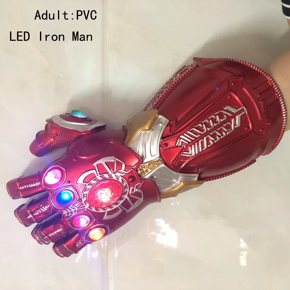 PVC Adult LED Light Мстители эндгейм Железный человек Tony Stark перчатки со светодиодами Infinity Light Up Gauntlet Thanos Infinity косплей перчатки драгоценный камень съемный - Цвет: PVC Adult LED Light
