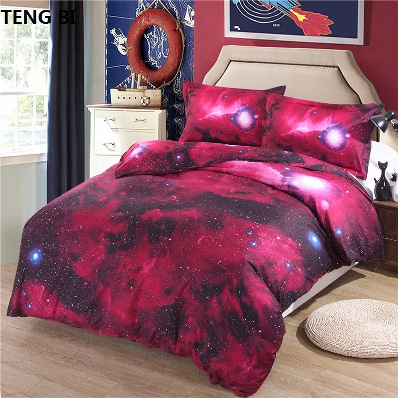 Hipster Galaxy Bedding Set Universe Outer Space Themed Galaxy Print Bed linen Bed sheet Bedclothes Queen Size Cheap Hot