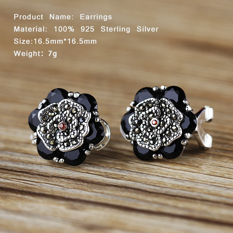 Natural Red Garnet Stud Earrings Female Fine Flower Mother Gifts Jewelry 100% 925 Sterling Silver For Women SE56 | Украшения и