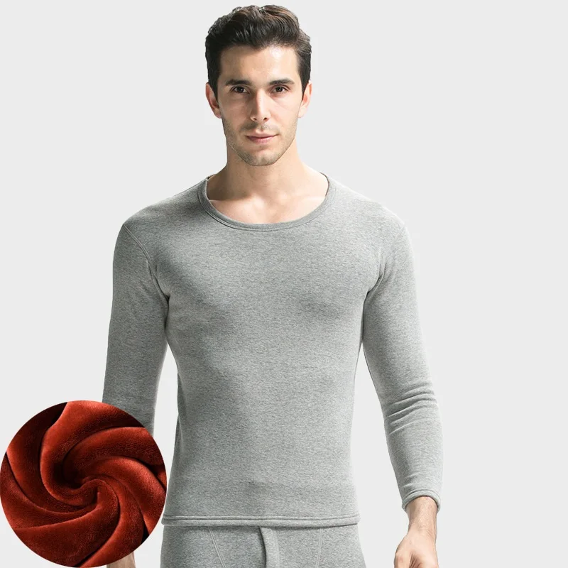 Men gray sets Хлопковое мужское длинное нижнее белье, утолщенные кальсоны, мужской костюм для защиты от пониженных температур, теплая рубашка, зимние кальсоны, мужской термокомплект, Термоодежда - Цвет: Men gray sets