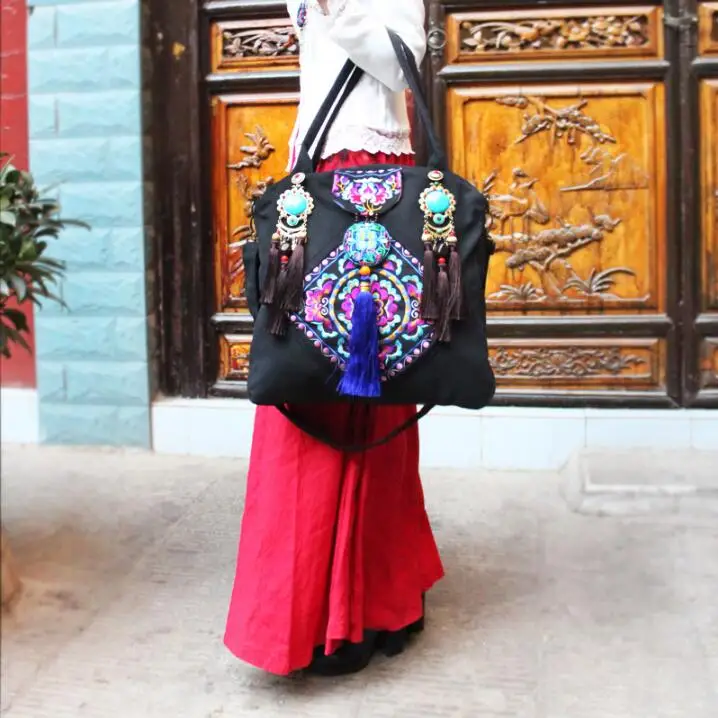 Китайский бренд женские большие сумки с цветочной вышивкой Hmong Boho этнические