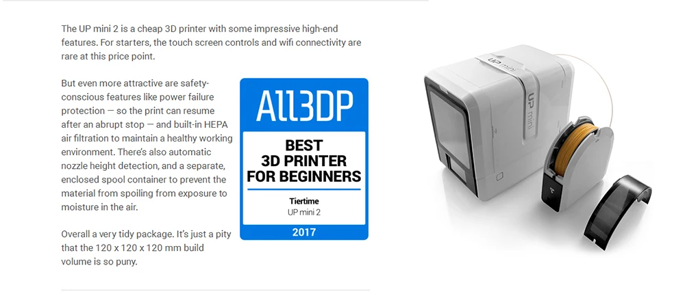 Для принтера tiertime UP mini 2 3d принтер, портативный, сенсорный экран, WiFi, оптимизированный для ABS