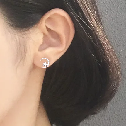 Серьги гвоздики женские гипоаллергенные из серебра 100% пробы|hypoallergenic stud earrings|moon