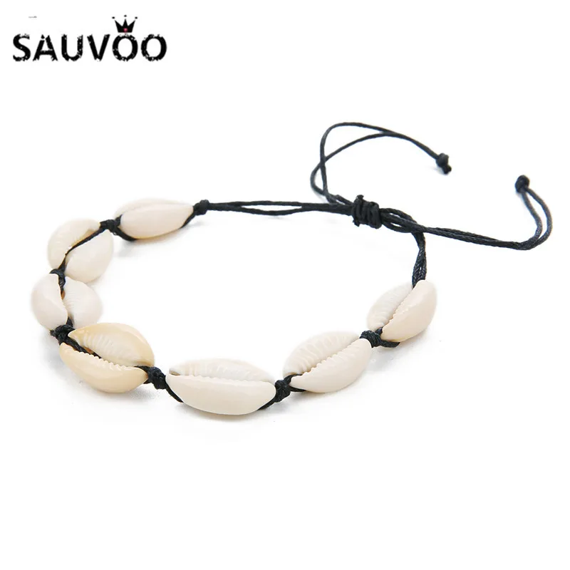 Sauvoo Boho Natural Shells Charm Bracelets for Women Handmade Seashell Hand Knit Hawaii Beach Rope Bracelet &amp Bangle | Украшения и