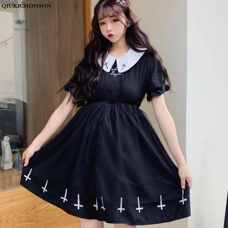 Крест Косплэй Kawaii платье в японском стиле летние Платье черного цвета со