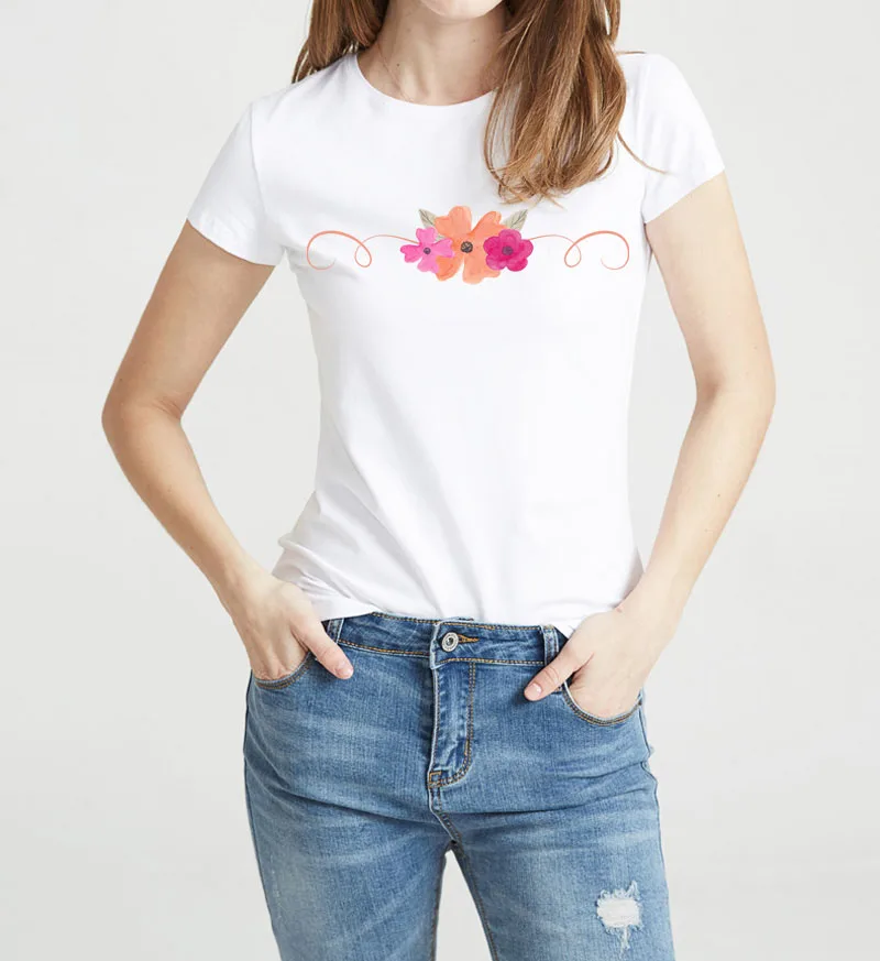 Harajuku/женские с цветочным принтом белый Camisetas Mujer летняя уличная футболки