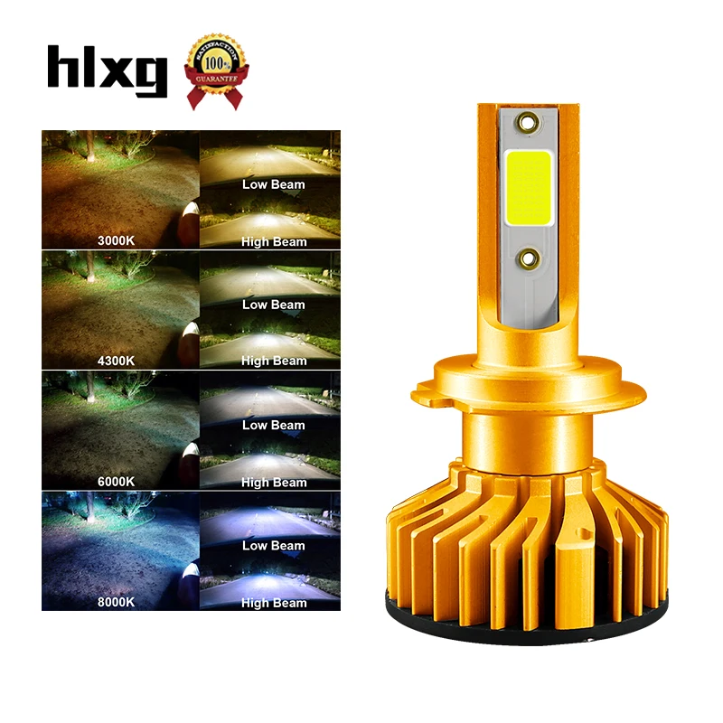HlXG 2 шт. H7 Светодиодные Автомобильные фары 10000lm 3000K 4300K теплые белые лампы для