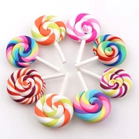10 pieces beauty mix kawaii spiral rainbow lollipop candy polymer clay cabochons flatback for diy jewelry decoration