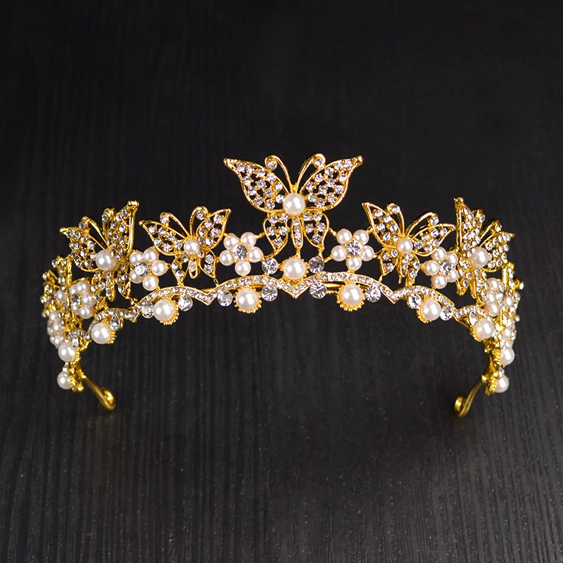 

Trendy Crystal Tiara Butterfly simulated pearl tiara Crown For Wedding Prom Tiara Headdress Hair Jewelry Accessories HG-035