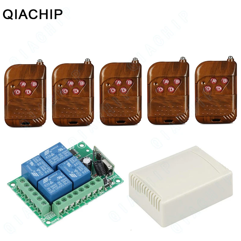 

QIACHIP 433 Mhz RF Transmitter Remote Control + Wireless 433Mhz DC 12V 4 CH Remote Control Switch RF Relay Receiver Module DIY