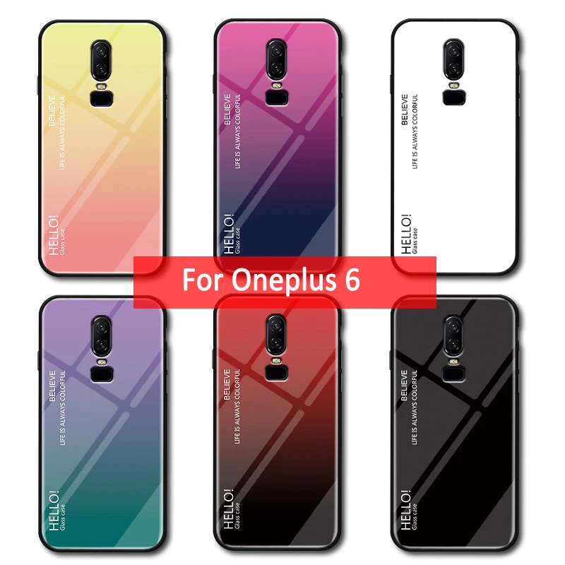 Чехол для Oneplus 6T с цветным градиентом из закаленного стекла жесткий чехол