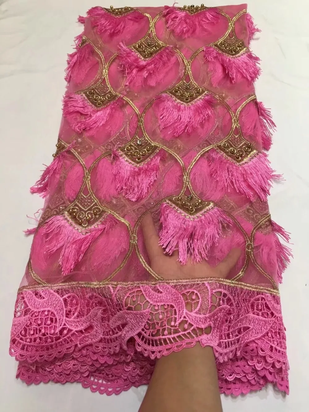 luxury french lace fabric fringe 2018 beads&ampstone high quality for evening dresses making (5yard/lot) EL-27 | Дом и сад