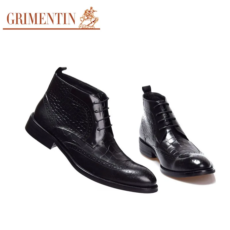 GRIMENTIN/брендовые модные зимние мужские ботильоны из натуральной кожи высшего