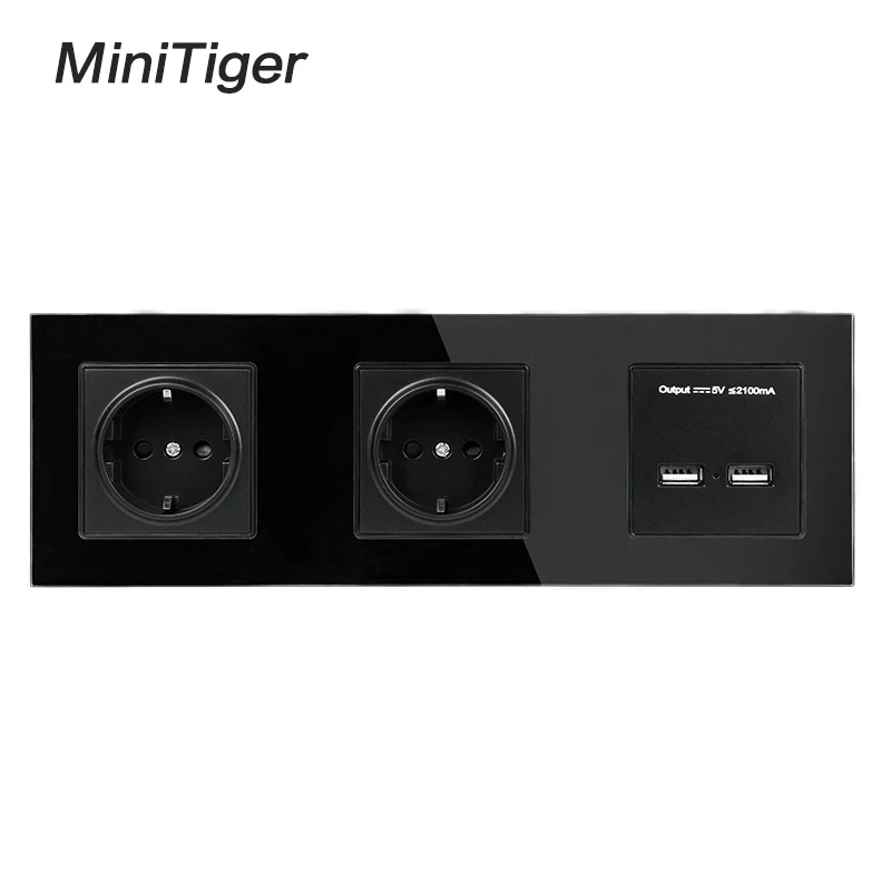Настенная электрическая розетка Minitiger с двойным USB портом 16 А 5 В 2 А|Электрические