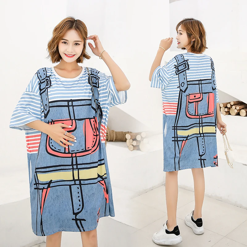 New 2019 Summer Maternity Pregnancy T Shirt Women Cartoon Long Tee Print Dress Pregnant Clothes Funny Loose T-shirt C774 | Мать и ребенок