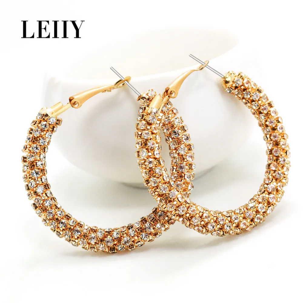LEIIY 2 Color Temperament Crystal Hoop Earrings For Women Luxury Elegant Shiny Circle Wedding Fashion Jewelry Brincos | Украшения и