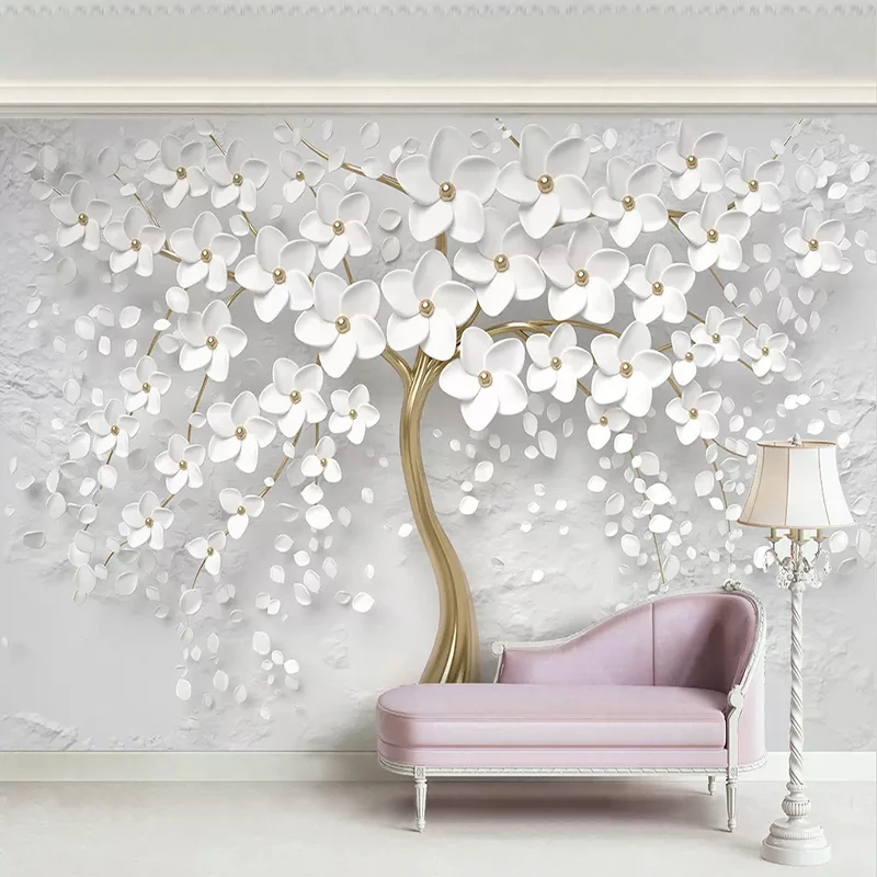 Custom 3D Photo Wallpaper Murals White Flowers Tree Living Room Sofa TV Bedroom Background Wall Home Decor Painting Fresco Papel