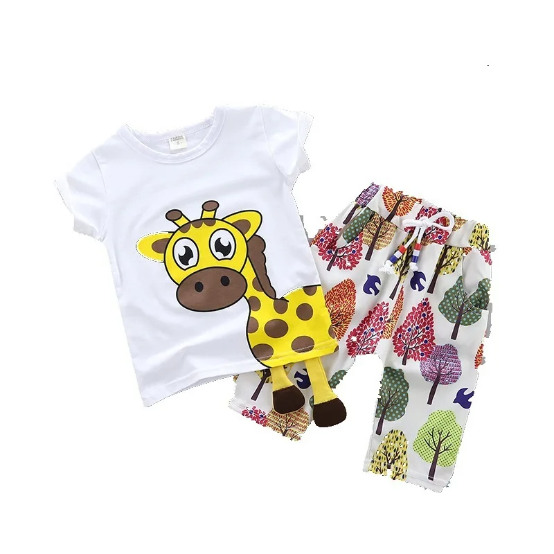 Cool Summer Children Baby Cotton Clothes Cartoon Giraffe T-Shirt Shorts 2pcs/Sets Child Toddler Boys Girls Clothing Tracksuits | Детская