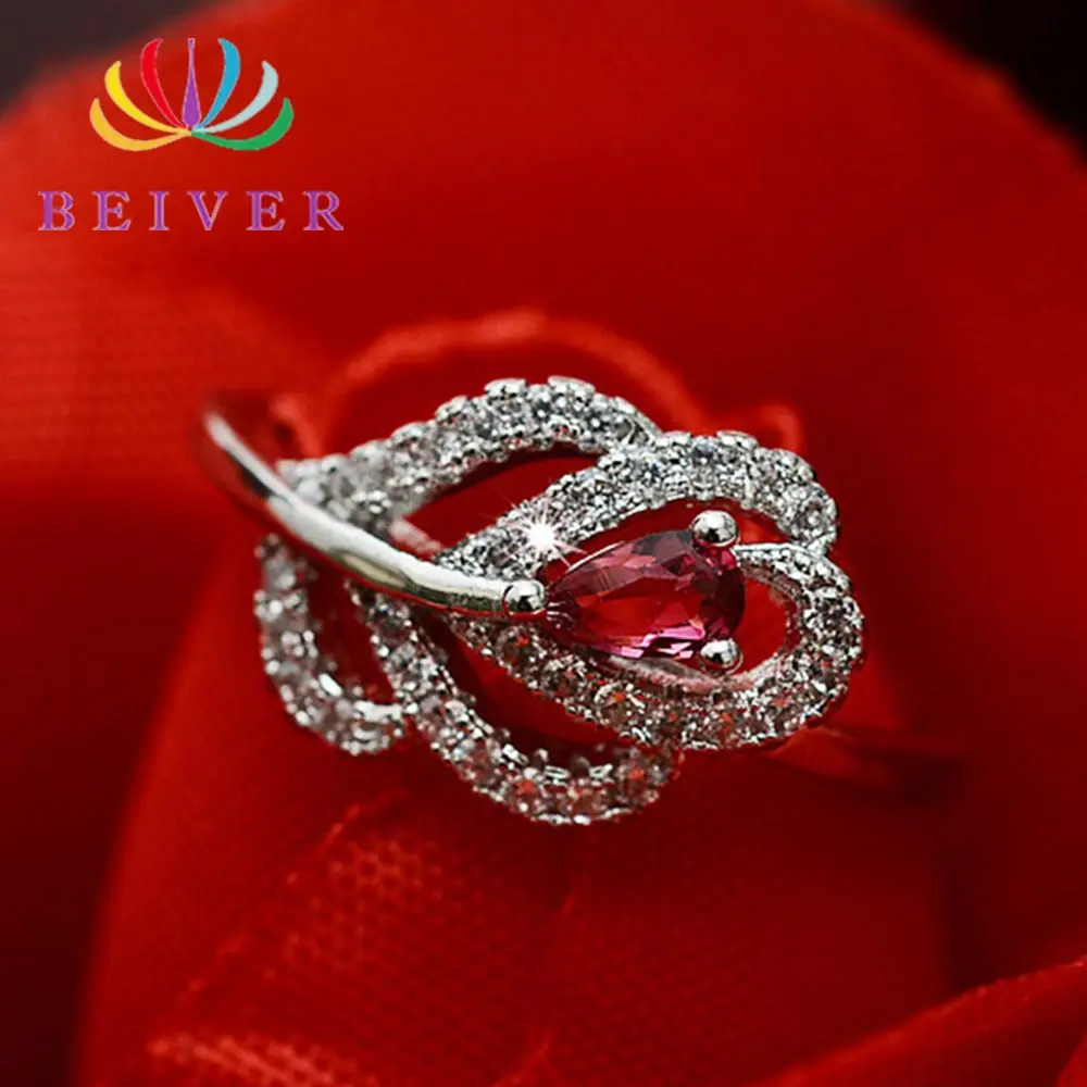 Женское кольцо с цветком розы Beiver модное красным цирконием для вечеринки