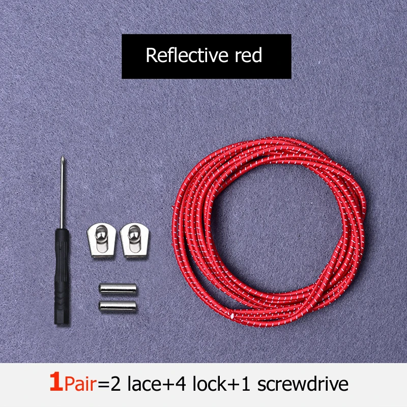 reflective red 1 пара Светоотражающие эластичные шнурки для обуви без завязок шнурки с металлической пряжкой для кроссовок для детей и взрослых - Цвет: reflective red