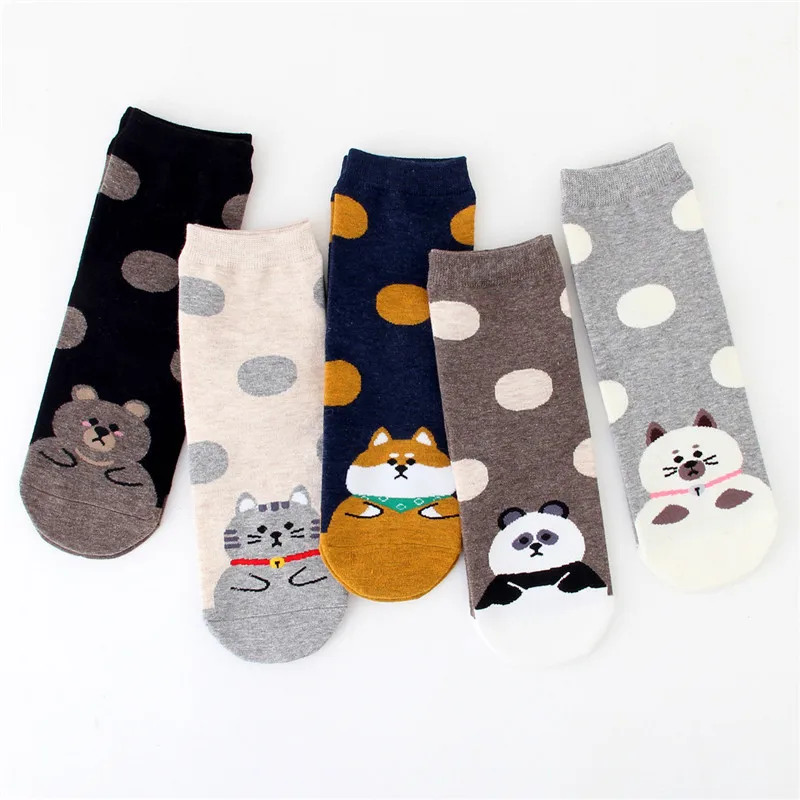 Новинка милые хлопковые носки в крупный горошек с изображением животных трубы