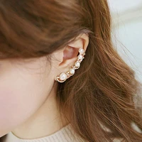 elegant full clear shiny crystal white simulated pearl beads ear cuff twinkling golden silver plated clip earrings for women