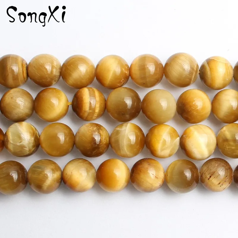 Бусины из натурального камня золотого Тигрового Глаза для изготовления