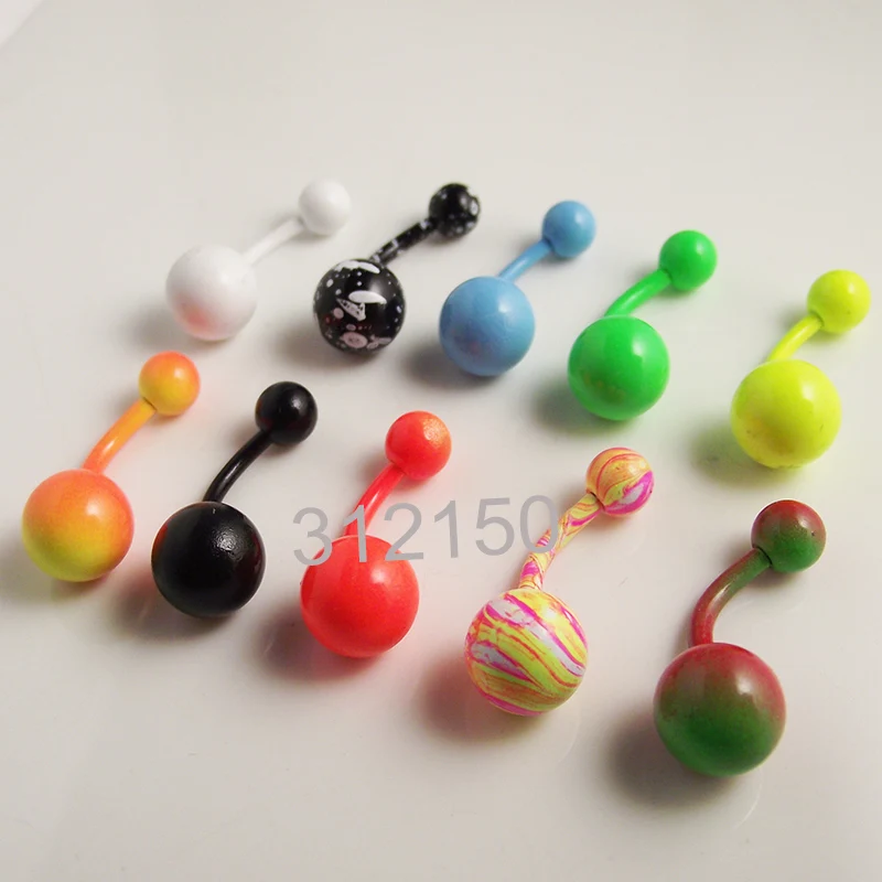 Женское кольцо на пупок неоновое из нержавеющей стали ярких цветов 1 шт. |