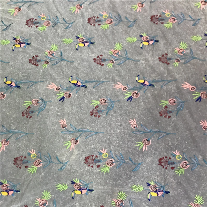 Тюль с вышивкой в виде попугая 1 ярд кружевная ткань черный слоновая кость белый